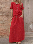 Red FJØRNA casual loose dress for women, solid color, comfortable fit, suitable for casual or wedding occasions.
