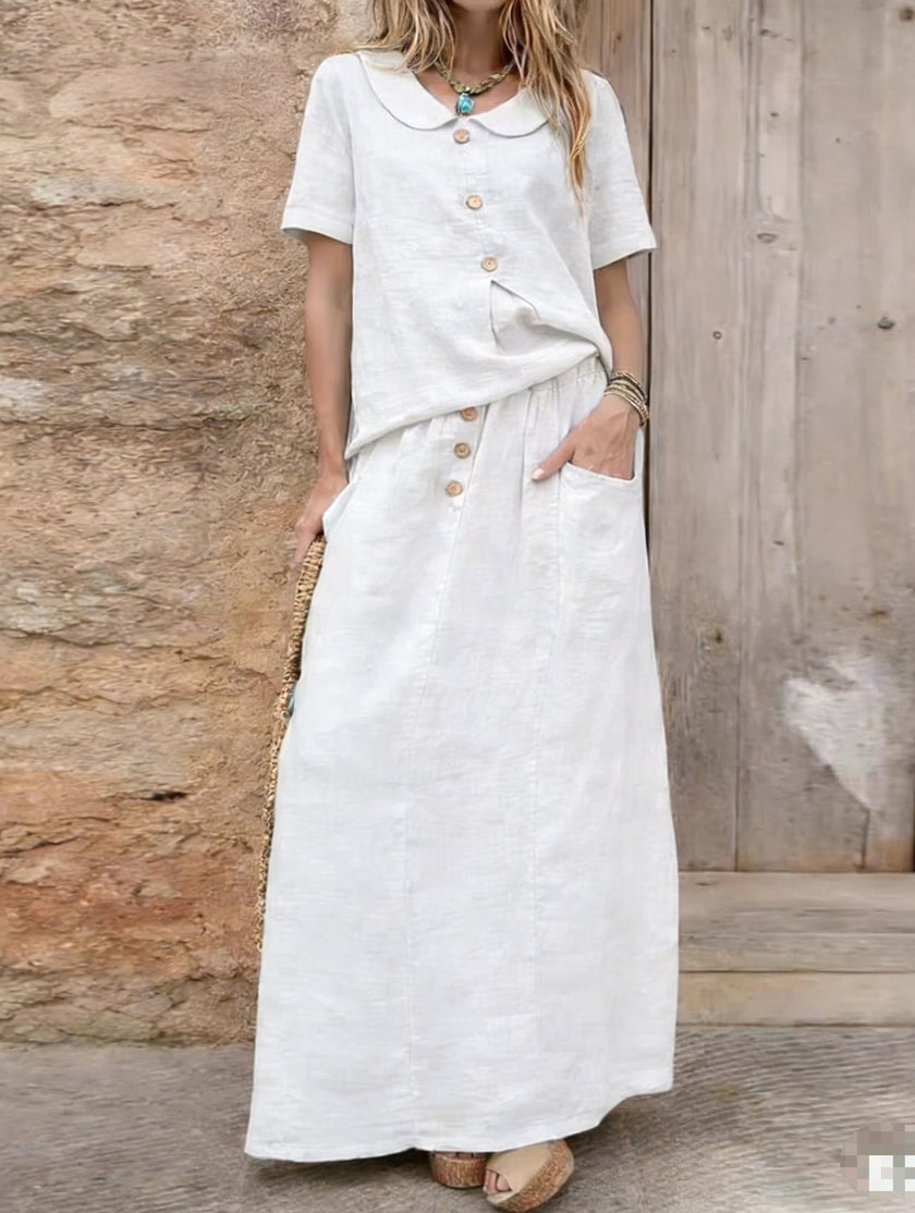 White FJØRNA casual loose dress for women, solid color, perfect for casual wear or weddings, featuring a comfortable, relaxed fit.