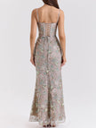 FJØRNA white low-neck backless tie maxi dress, elegant floor-length dress with a sleek silhouette and stylish design.