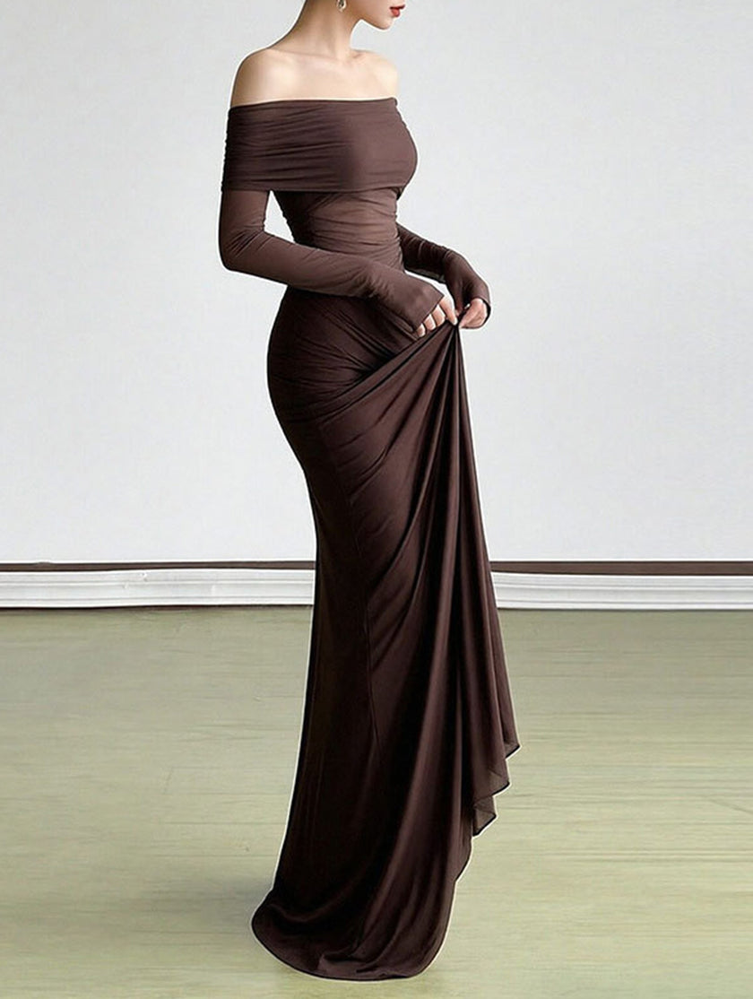 Elegant white French-style slim-fit dress by FJØRNA, showcasing a sleek silhouette and classic design.