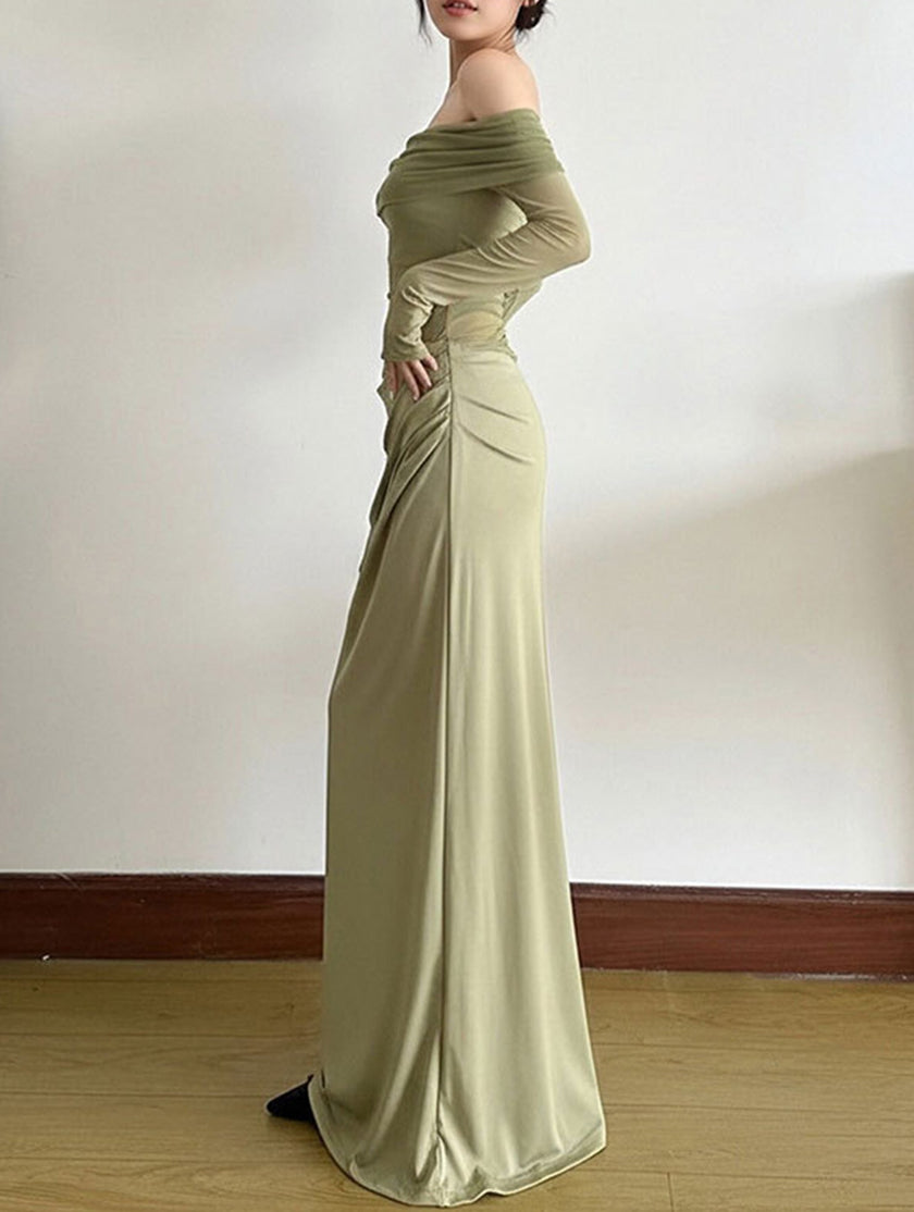 Elegant white French-style slim-fit dress by FJØRNA, showcasing a fitted bodice and graceful design on a model.