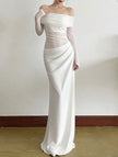 FJØRNA white French-style slim-fit dress with elegant design, featuring a tailored silhouette and stylish details.