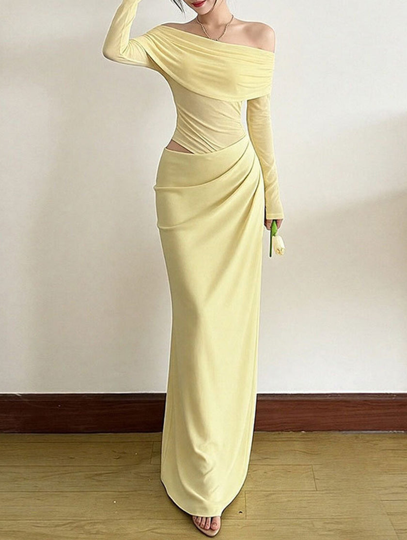 Elegant French-style slim-fit white dress by FJØRNA, showcasing a sleek design and tailored fit on a mannequin.