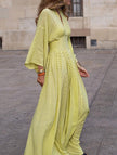Yellow slim fit women's dress by FJØRNA, elegant and stylish, featuring a modern design perfect for dressy occasions.