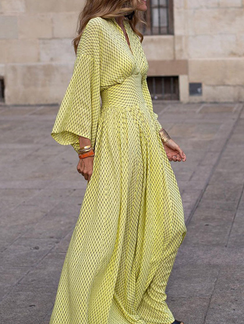 Yellow slim fit women's dress by FJØRNA, elegant and stylish, featuring a modern design perfect for dressy occasions.