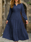 White V-neck tiered puff sleeve maxi dress by FJØRNA featuring flowing fabric and a stylish, elegant design.