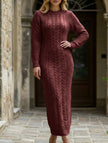 White cable knit wool dress by FJØRNA featuring long sleeves and a fitted silhouette, perfect for cozy, stylish winter wear.
