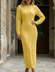 FJØRNA cable knit long-sleeved white wool dress with a cozy, fashionable design, perfect for casual or layered winter wear.