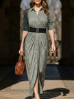 FJØRNA white button-down shirt dress with belt, featuring a classic collar and long sleeves, styled with a relaxed fit.