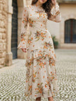 Women's dress with lotus leaf sleeve and floral print – White Dress