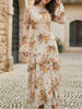 Women's dress with lotus leaf sleeve and floral print – White Dress