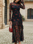 Women's dress with lotus leaf sleeve and floral print – White Dress