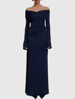 Black FJØRNA one-shoulder bodycon evening dress featuring a sleek, fitted silhouette and elegant design for formal occasions.