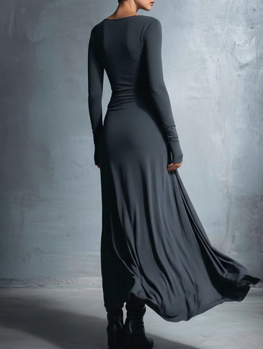 FJØRNA solid white wrap-style long sleeve dress with knot detail, elegant and stylish for versatile occasions.