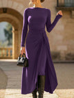 White solid wrap-style knot long sleeve dress by FJØRNA, featuring a sleek design and elegant fit.