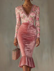 FJØRNA velvet cutout slim fit white midi bodycon dress, showcasing its elegant design and fitted silhouette.