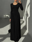 FJØRNA solid U-neck fit and flare white dress, stylish sleeveless dress with a flattering silhouette, shown in black in the image.