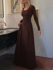 White solid U-neck fit and flare dress by FJØRNA, featuring a stylish silhouette and elegant design.