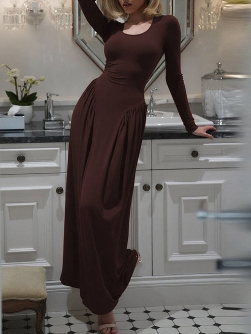 White FJØRNA solid U-neck fit and flare dress with sleeveless design, showcased on a hanger.
