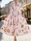 Print V Neck Waist A Line Dress – White Dress