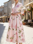 Print V Neck Waist A Line Dress – White Dress