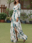FJØRNA backless white V-neck dress with slit, stylish and elegant, perfect for summer or special occasions.