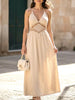 FJØRNA backless sleeveless white maxi dress with elegant flowy design, perfect for formal occasions and summer events.