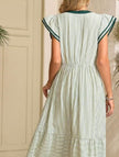 Green colorblock stripe Flutter Sleeve Dress by FJØRNA featuring a stylish design and flutter sleeves, perfect for casual or dressy occasions.
