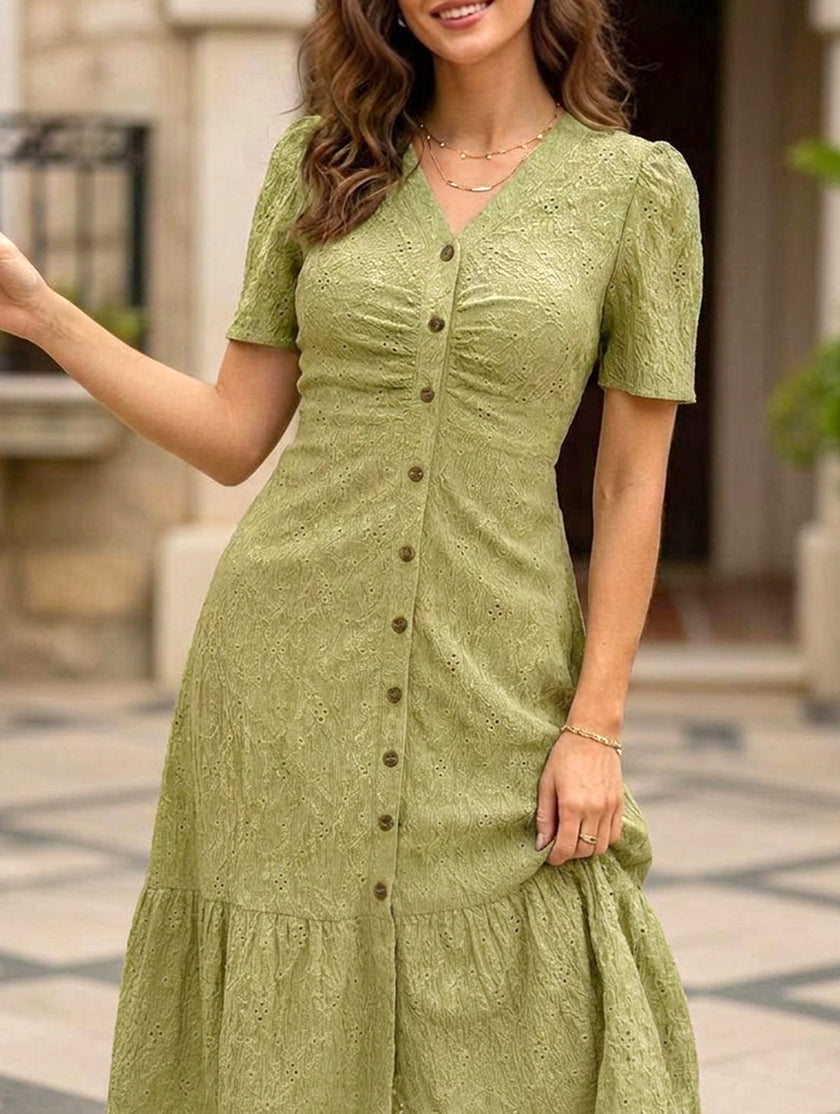 White doll collar short sleeve dress by FJØRNA, featuring a classic design and clean silhouette for young girls.