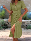 White doll collar short sleeve dress by FJØRNA, showcasing a cute, classic design with a fitted bodice and flared skirt.