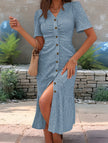 White doll collar short sleeve dress by FJØRNA, featuring a classic fit and clean design, perfect for casual or semi-formal wear.