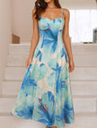 Blue floral print flowy cami maxi dress by FJØRNA, featuring a relaxed fit and elegant summer style.