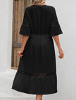 FJØRNA white V-neck hollow short sleeve dress, stylish and elegant, with a fitted silhouette and breathable fabric.