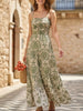 Green FJØRNA cami slim fit maxi dress with spaghetti straps and flowy silhouette, perfect for casual or summer wear.