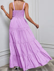 FJØRNA retro striped white maxi dress featuring a flowing design and bold pattern, perfect for casual or summer wear.