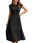 FJØRNA solid white cross-border sleeved dress, stylish and elegant, displayed on a hanger against a neutral background.