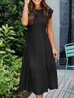 Black solid color cross-border sleeved dress by FJØRNA, featuring a stylish design and long sleeves.