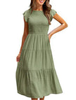 FJØRNA solid white cross-border sleeved dress, stylish and elegant for women, shown on a hanger.