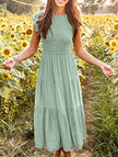 FJØRNA solid white cross-border sleeved dress with a simple, elegant design, perfect for casual or formal occasions.