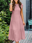 FJØRNA solid white cross-border sleeved dress, stylish and elegant, featuring clean lines and a fitted silhouette.