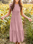 FJØRNA solid white cross-border sleeved dress, stylish and elegant, shown on a hanger with a simple background.
