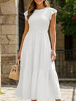 White solid color cross-border sleeved dress by FJØRNA, featuring a stylish design with long sleeves and a flattering fit.
