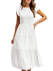 FJØRNA solid white cross-border sleeved dress featuring a stylish, elegant design with long sleeves and a fitted silhouette.