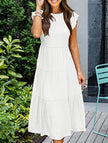 White solid color cross-border sleeved dress by FJØRNA, featuring a stylish design and elegant fit.