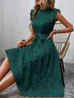 White Ruffled Flutter Sleeve Tie Textured Dress by FJØRNA, featuring a feminine design and elegant fabric details.