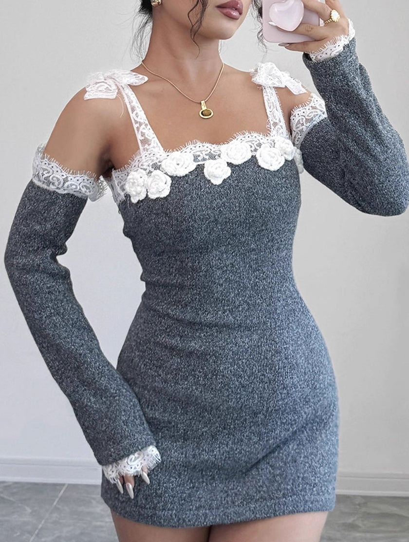 Spliced hand-crocheted one-shoulder dress by FJØRNA in white, featuring intricate crochet details and a stylish asymmetrical design.