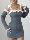 Spliced hand-crocheted one-shoulder white dress by FJØRNA, featuring intricate crochet details and a stylish, modern silhouette.