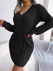Black FJØRNA cable-knit waist-hugging hip dress, stylish and form-fitting, made from soft knitted fabric, perfect for fashionable wear.