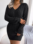 Black cable-knit waist-hugging hip dress by FJØRNA, featuring a stylish and fitted design perfect for fashionable looks.