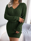 White cable-knit waist-hugging hip dress by FJØRNA, showcasing a fitted design and stylish knit texture.